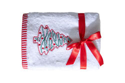 İKİLİ 45X70 cm ÇAM AĞAÇ NAKIŞLI HAVLU BEYAZ-KIRMIZI - 2