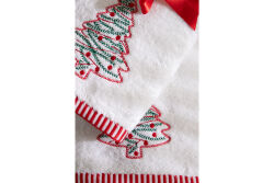 İKİLİ 45X70 cm ÇAM AĞAÇ NAKIŞLI HAVLU BEYAZ-KIRMIZI - 5