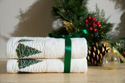 İKİLİ 45X70 cm ÇAM AĞAÇ NAKIŞLI HAVLU BEYAZ-K.YEŞİL - 3