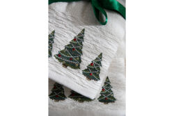 İKİLİ 45X70 cm ÇAM AĞAÇ NAKIŞLI HAVLU BEYAZ-K.YEŞİL - 5