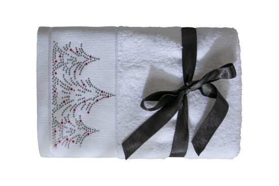 İKİLİ 45X70 cm ÇAM AĞACI HAVLU BEYAZ-KIRMIZI TAŞLI - 1