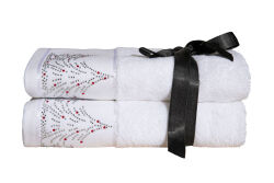 İKİLİ 45X70 cm ÇAM AĞACI HAVLU BEYAZ-KIRMIZI TAŞLI - 2