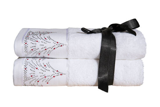 İKİLİ 45X70 cm ÇAM AĞACI HAVLU BEYAZ-KIRMIZI TAŞLI - 2