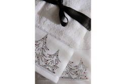 İKİLİ 45X70 cm ÇAM AĞACI HAVLU BEYAZ-KIRMIZI TAŞLI - 4