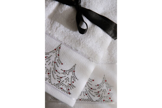 İKİLİ 45X70 cm ÇAM AĞACI HAVLU BEYAZ-KIRMIZI TAŞLI - 4