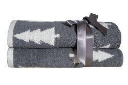 İKİLİ 45X70 cm ÇAM AĞACI JAKAR HAVLU GRİ - HOME SWEET HOME