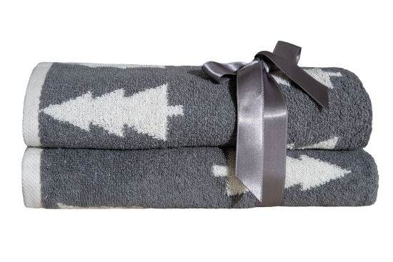 İKİLİ 45X70 cm ÇAM AĞACI JAKAR HAVLU GRİ - 1