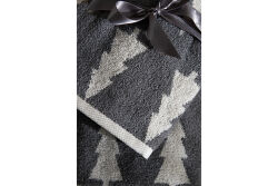 İKİLİ 45X70 cm ÇAM AĞACI JAKAR HAVLU GRİ - 5