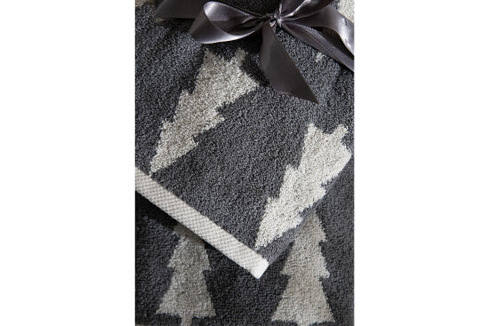 İKİLİ 45X70 cm ÇAM AĞACI JAKAR HAVLU GRİ - 5