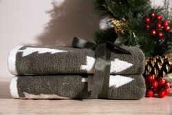 İKİLİ 45X70 cm ÇAM AĞACI JAKAR HAVLU YEŞİL - 3