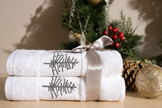 İKİLİ 45X70 cm ÇAM AĞAÇLI HAVLU BEYAZ-GRİ - 3