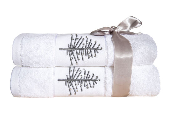 İKİLİ 45X70 cm ÇAM AĞAÇLI HAVLU BEYAZ-GRİ - 1