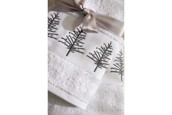 İKİLİ 45X70 cm ÇAM AĞAÇLI HAVLU BEYAZ-GRİ - 5