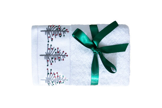 İKİLİ 45X70 cm ÇAM AĞAÇLI HAVLU BEYAZ-GRİMİX - 1