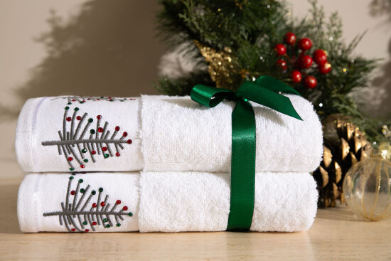 İKİLİ 45X70 cm ÇAM AĞAÇLI HAVLU BEYAZ-GRİMİX - 3