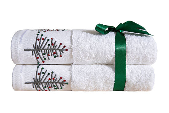 İKİLİ 45X70 cm ÇAM AĞAÇLI HAVLU BEYAZ-GRİMİX - 2