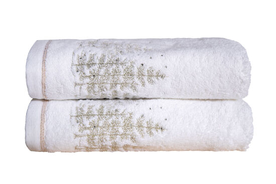 İKİLİ 45X70 cm ÇAM AĞAÇLI KUTULU HAVLU BEYAZ-MİX - 1