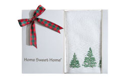 İKİLİ 45X70 cm ÇAM AĞAÇLI KUTULU HAVLU BEYAZ-YEŞİL - 4