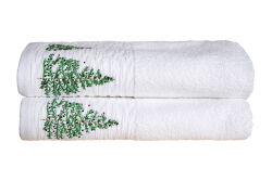İKİLİ 45X70 cm ÇAM AĞAÇLI KUTULU HAVLU BEYAZ-YEŞİL - 2
