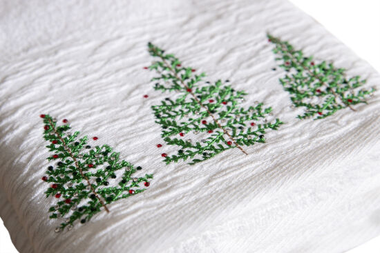 İKİLİ 45X70 cm ÇAM AĞAÇLI KUTULU HAVLU BEYAZ-YEŞİL - 5