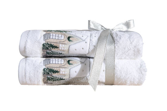 İKİLİ 45X70 cm EV NAKIŞLI HAVLU BEYAZ - 1