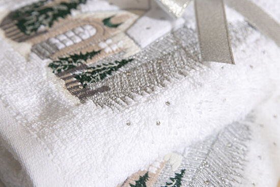 İKİLİ 45X70 cm EV NAKIŞLI HAVLU BEYAZ - 4