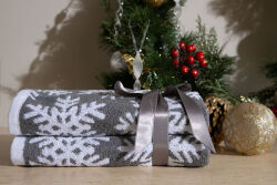 İKİLİ 45X70 cm KARTANESİ JAKAR HAVLU GRİ - 3