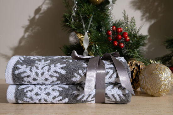 İKİLİ 45X70 cm KARTANESİ JAKAR HAVLU GRİ - 3