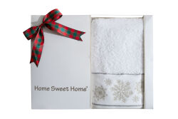 İKİLİ 45X70 cm KARTANESİ KUTULU HAVLU BEYAZ-GRİ - 4