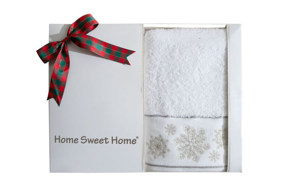 İKİLİ 45X70 cm KARTANESİ KUTULU HAVLU BEYAZ-GRİ - 4