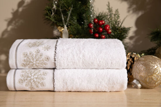 İKİLİ 45X70 cm KARTANESİ KUTULU HAVLU BEYAZ-GRİ - 3