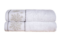 İKİLİ 45X70 cm KARTANESİ KUTULU HAVLU BEYAZ-GRİ - 2