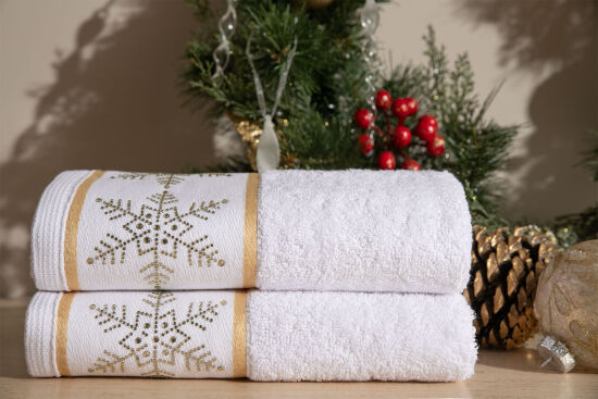 İKİLİ 45X70 cm KARTANESİ KUTULU HAVLU GOLD TAŞLI - 3