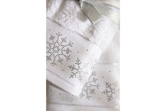 İKİLİ 45X70 cm KARTANESİ TAŞLI HAVLU BEYAZ - 5