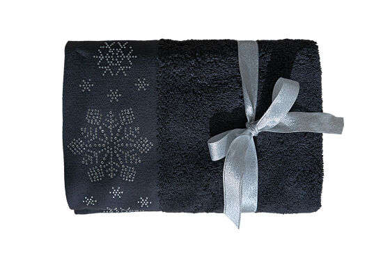 İKİLİ 45X70 cm KARTANESİ TAŞLI HAVLU SİYAH - 1