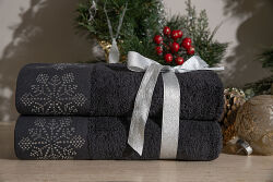 İKİLİ 45X70 cm KARTANESİ TAŞLI HAVLU SİYAH - 3