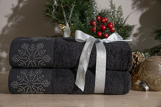 İKİLİ 45X70 cm KARTANESİ TAŞLI HAVLU SİYAH - 3