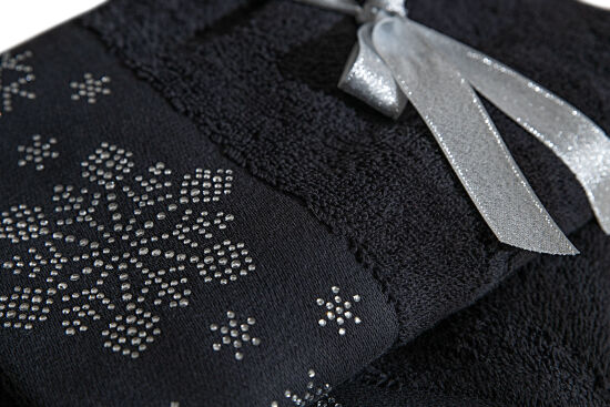 İKİLİ 45X70 cm KARTANESİ TAŞLI HAVLU SİYAH - 4