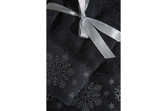 İKİLİ 45X70 cm KARTANESİ TAŞLI HAVLU SİYAH - 5