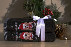 İKİLİ 45X70 cm MERRY CHRISSMAS HAVLU SİYAH - 3