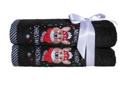 İKİLİ 45X70 cm MERRY CHRISSMAS HAVLU SİYAH - 2