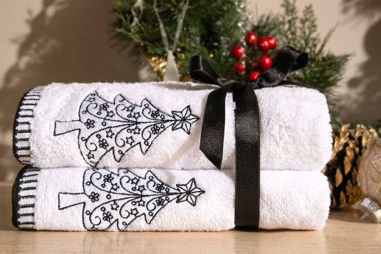 İKİLİ 45X70 cm YILDIZ CAM AĞACI HAVLU BEYAZ-SİYAH - 3