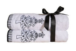 İKİLİ 45X70 cm YILDIZ CAM AĞACI HAVLU BEYAZ-SİYAH - 2