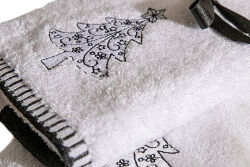 İKİLİ 45X70 cm YILDIZ CAM AĞACI HAVLU BEYAZ-SİYAH - 4