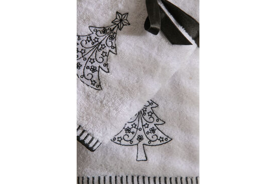 İKİLİ 45X70 cm YILDIZ CAM AĞACI HAVLU BEYAZ-SİYAH - 5