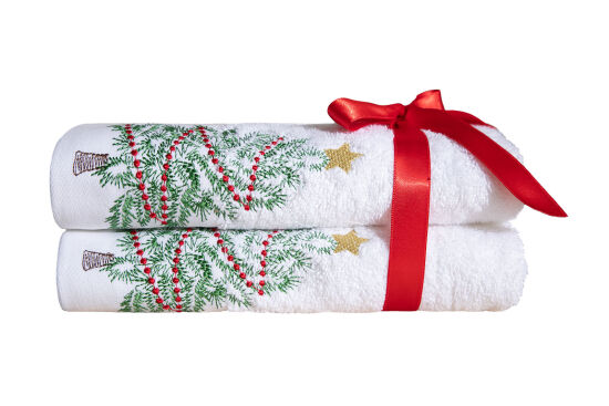 İKİLİ 45X70 cm YILDIZ CAM AĞACI HAVLU BEYAZ-YEŞİL - 1