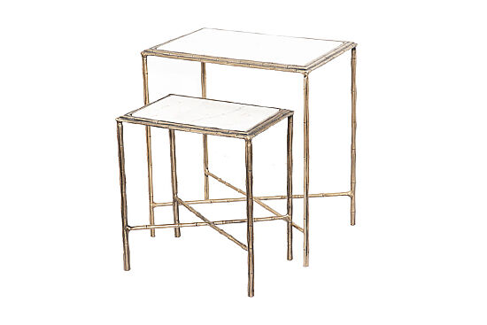 İKİLİ DİKDÖRTGEN ZİGON SEHPA - ÜST MERMER - ANTİK GOLD - 60X40X60 CM - 45X33X50 CM - 45859 - 4