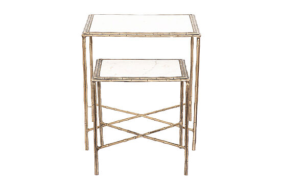 İKİLİ DİKDÖRTGEN ZİGON SEHPA - ÜST MERMER - ANTİK GOLD - 60X40X60 CM - 45X33X50 CM - 45859 - 5