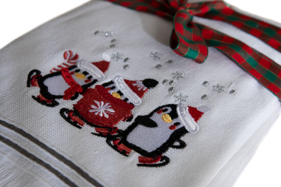 İKİLİ ŞAPKALI PENGUEN YILBAŞI MUTFAK HAVLUSU - 2