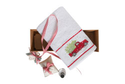 KOKU KESESİ/ARABA NAKIŞLI HAVLU 45x70 cm KUTULU SET BEYAZ - 3